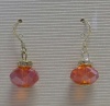Crystal Bead Earwire Earrings - Orange Red Color, with Sterling Silver Setting