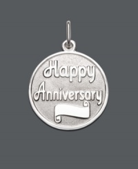 Whether the celebration is for 5, 10 or 50 years, this Happy Anniversary charm makes the perfect personalized gift. Sterling silver charm can be engraved. Approximate drop: 3/4 inch. Whether the celebration is for 5, 10 or 50 years, this Happy Anniversary charm makes the perfect personalized gift. Sterling silver charm can be engraved. Approximate drop: 3/4 inch.