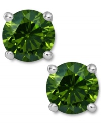 Add a lively touch of springtime green, in one small drop. These sparkling stud earrings feature round-cut green diamonds (1-1/2 ct. t.w.) in a four-prong setting of 14k white gold. Approximate diameter: 1/4 inch. Add a lively touch of springtime green, in one small drop. These sparkling stud earrings feature round-cut green diamonds (1-1/2 ct. t.w.) in a four-prong setting of 14k white gold. Approximate diameter: 1/4 inch.