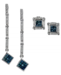 Extended elegance. This pair of 14k white convertible gold earrings from Diversa by EFFY Collection shines bright with round- and square-cut blue (3/4 ct. t.w.) and white (1/3 ct. t.w.) diamonds, enhancing your stylish options. Approximate drop length: 1-5/8 inches. Approximate drop width: 1/3 inch. Extended elegance. This pair of 14k white convertible gold earrings from Diversa by EFFY Collection shines bright with round- and square-cut blue (3/4 ct. t.w.) and white (1/3 ct. t.w.) diamonds, enhancing your stylish options. Approximate drop length: 1-5/8 inches. Approximate drop width: 1/3 inch.