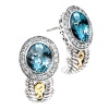 925 Silver, Blue Topaz & White Topaz Oval Drop Earrings with 14k Gold Accents