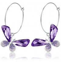 Butterfly Hoop Swarovski Elements Crystal Earrings (Purple) - 1061801 Butterfly Hoop Swarovski Elements Crystal Earrings (Purple) - 1061801