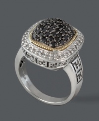Striking style. This head-turning square-shaped ring from Balissima by Effy Collection highlights round-cut black diamonds (3/4 ct. t.w.) and white diamonds (1/5 ct. t.w.) set in intricate sterling silver and 18k gold. Size 7. Striking style. This head-turning square-shaped ring from Balissima by Effy Collection highlights round-cut black diamonds (3/4 ct. t.w.) and white diamonds (1/5 ct. t.w.) set in intricate sterling silver and 18k gold. Size 7.