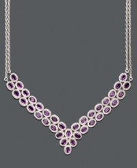 Envelope your neckline in lustrous gemstones. Two rows of vibrant oval-cut amethyst (14 ct. t.w.) are set in polished sterling silver with a double chain design. Approximate length: 11 inches. Envelope your neckline in lustrous gemstones. Two rows of vibrant oval-cut amethyst (14 ct. t.w.) are set in polished sterling silver with a double chain design. Approximate length: 11 inches.