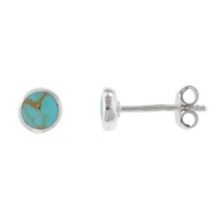Sterling Silver Petite Turquoise Inlay Round-Cut Studs Sterling Silver Petite Turquoise Inlay Round-Cut Studs
