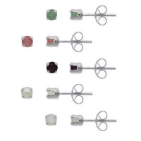 Sterling Silver 3mm Round Genuine Ruby, Emerald, Sapphire, Opal, Pearl Stud Earring Set Sterling Silver 3mm Round Genuine Ruby, Emerald, Sapphire, Opal, Pearl Stud Earring Set