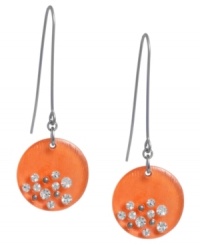 Citrus color for the season. Kenneth Cole New York's orange resin drops are embellished with sparkling crystal accents. Set in silver tone imitation rhodium. Approximate drop: 2 inches. Citrus color for the season. Kenneth Cole New York's orange resin drops are embellished with sparkling crystal accents. Set in silver tone imitation rhodium. Approximate drop: 2 inches.