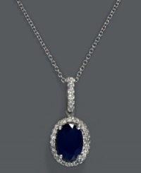 Cultivate a look of elegance. Effy Collection's stunning oval-shaped sapphire pendant (1-3/8 ct. t.w.) gets a dose of extra shine with the addition of round-cut diamonds (1/6 ct. t.w.). Set in 14k white gold. Approximate length: 18 inches. Approximate drop: 3/4 inch. Cultivate a look of elegance. Effy Collection's stunning oval-shaped sapphire pendant (1-3/8 ct. t.w.) gets a dose of extra shine with the addition of round-cut diamonds (1/6 ct. t.w.). Set in 14k white gold. Approximate length: 18 inches. Approximate drop: 3/4 inch.
