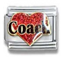 Coach in Red Heart Italian Charm 18k Gold and Glitter Enamel Love Theme by Casa D'Oro Coach in Red Heart Italian Charm 18k Gold and Glitter Enamel Love Theme by Casa D'Oro