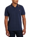 Fred Perry Men's Sprayed Twin Tipped Polo, Sevice Blue/Burnt Amber, Large
