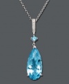 Dress up your evening wear with a bright splash of color. This elegant teardrop pendant features vibrant blue topaz (16-1/2 ct. t.w.) accented by sparkling diamonds. Crafted in sterling silver. Approximate length: 18 inches. Approximate drop: 2 inches.