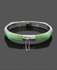 Slip effortless style and brilliant color over your wrist. Bright green jade bangle (7 mm x 35 mm) combines with polished sterling silver for a look that's stylish and adds a touch of uniqueness. Approximate diameter: 2-1/2 inches. Slip effortless style and brilliant color over your wrist. Bright green jade bangle (7 mm x 35 mm) combines with polished sterling silver for a look that's stylish and adds a touch of uniqueness. Approximate diameter: 2-1/2 inches.