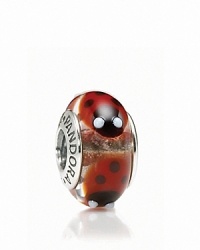Lucky ladybugs adorn this colorful murano glass charm. Logo-engraved sterling silver trim displays the PANDORA signature. Lucky ladybugs adorn this colorful murano glass charm. Logo-engraved sterling silver trim displays the PANDORA signature.