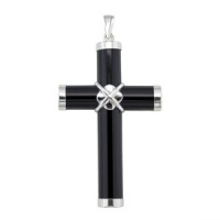 Black Onyx Cross Pendant with Sterling Silver Details 18 Chain