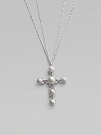 A classic symbol of faith, rendered in lustrous organic pearls with sparkling accents. 12mm white round man-made pearls Cubic zirconia Rhodium-plated sterling silver Chain length, about 17 Pendant, about 2½L x 1½W Spring ring clasp Imported A classic symbol of faith, rendered in lustrous organic pearls with sparkling accents. 12mm white round man-made pearls Cubic zirconia Rhodium-plated sterling silver Chain length, about 17 Pendant, about 2½L x 1½W Spring ring clasp Imported