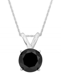 Add a touch of bold color. A round-cut, bezel-set black diamond (1 ct. t.w.) shines in a luminous 14k white gold setting. Approximate length: 18 inches. Approximate drop: 1/2 inch. Add a touch of bold color. A round-cut, bezel-set black diamond (1 ct. t.w.) shines in a luminous 14k white gold setting. Approximate length: 18 inches. Approximate drop: 1/2 inch.