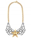 Star attraction. This statement necklace from RACHEL Rachel Roy is crafted from gold-tone and silver-tone mixed metal. Glass stones and a removable pin make sure you're the center of attention. Approximate length: 17 inches. Approximate drop: 2 inches. Approximate diameter: 5 inches.