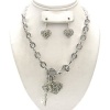 Antique Designer Pave Crystal Heart & Key Necklace & Earring Set by Jersey Bling ships in Gift Box