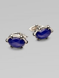 A dashing pair of sterling silver cufflinks with luxe semi-precious inlays.Lapis or quartzPolished and black rhodium-plated sterling silverAbout 1W X ½HImported A dashing pair of sterling silver cufflinks with luxe semi-precious inlays.Lapis or quartzPolished and black rhodium-plated sterling silverAbout 1W X ½HImported
