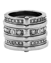 Style in a snap. The unique hinge design, combined with rows of round-cut crystal make Vince Camuto's chic cocktail ring a must-have for your collection. Crafted in silver-plated mixed metal. Approximate design size: 1 inch. Size 7. Style in a snap. The unique hinge design, combined with rows of round-cut crystal make Vince Camuto's chic cocktail ring a must-have for your collection. Crafted in silver-plated mixed metal. Approximate design size: 1 inch. Size 7.