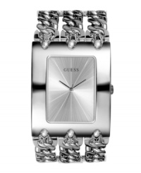 Bold, rocker edge in every detail of this watch by GUESS. Bold, rocker edge in every detail of this watch by GUESS.