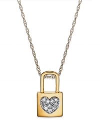 True love's desire. This romantic necklace features a padlock pendant with a diamond-accented heart at center. Crafted in 14k gold. Approximate length: 18 inches. Approximate drop: 1/4 inch.