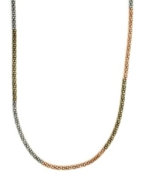 Thrice as nice. BCBGeneration combines silver, gold and rose gold-plated mixed metal in this trendy colorblock chain necklace. Approximate length: 21 inches. Thrice as nice. BCBGeneration combines silver, gold and rose gold-plated mixed metal in this trendy colorblock chain necklace. Approximate length: 21 inches.