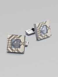 A tony twill pattern gives these smart cuff links undeniable style.94% brass/4% stainless steel/2% enamel½ squareImported A tony twill pattern gives these smart cuff links undeniable style.94% brass/4% stainless steel/2% enamel½ squareImported