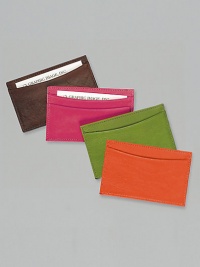 Crafted of hand-stained Italian leather, it's ideal for business cards, credit cards, IDs and more. About 3 X 4 Made in USA Crafted of hand-stained Italian leather, it's ideal for business cards, credit cards, IDs and more. About 3 X 4 Made in USA