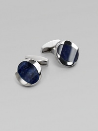 Sophisticated links in sterling silver, highlighted by gemstone wave accents at the center and diamond-etching allover. Rhodium-plated sterling silver Onyx or sodalite detail About ½ diam. Made in the United Kingdom Sophisticated links in sterling silver, highlighted by gemstone wave accents at the center and diamond-etching allover. Rhodium-plated sterling silver Onyx or sodalite detail About ½ diam. Made in the United Kingdom