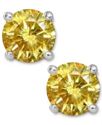 Add a pop of sunshine-bright color, in one small drop. These sparkling stud earrings feature round-cut yellow diamonds (2 ct. t.w.) in a four-prong setting of 14k white gold. Approximate diameter: 1/3 inch. Add a pop of sunshine-bright color, in one small drop. These sparkling stud earrings feature round-cut yellow diamonds (2 ct. t.w.) in a four-prong setting of 14k white gold. Approximate diameter: 1/3 inch.