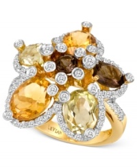 Clustered chic. Le Vian brings together oval and round smokey quartz (9/10 ct. t.w.), oval lemon quartz (1-9/10 ct. t.w.) and oval-cut citrine (2-1/3 ct. t.w.), offset by round-cut diamonds (3/8 ct. t.w.) for a stunning look. Set in 14k gold. Size 7. Clustered chic. Le Vian brings together oval and round smokey quartz (9/10 ct. t.w.), oval lemon quartz (1-9/10 ct. t.w.) and oval-cut citrine (2-1/3 ct. t.w.), offset by round-cut diamonds (3/8 ct. t.w.) for a stunning look. Set in 14k gold. Size 7.