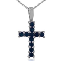 Sapphire Cross Pendant in Sterling Silver, 18 Necklace, 1/2ct tgw. Sapphire Cross Pendant in Sterling Silver, 18 Necklace, 1/2ct tgw.