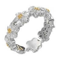 Delatori Sterling Silver with 18kt Gold Plated Accents Floral Wreath Ring Band Delatori Sterling Silver with 18kt Gold Plated Accents Floral Wreath Ring Band