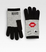 EXCLUSIVELY AT SAKS. Luxurious cashmere and wool blend knit gloves get a little cheeky with a flirty face and logo embroidery.Wool/rayon/nylon/cashmerePull-on styleLength, about 7.5Dry cleanMade in Italy