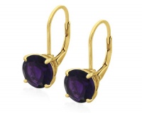 Gold Plated Sterling Silver 8mm Round Lever Back Amethyst Earrings