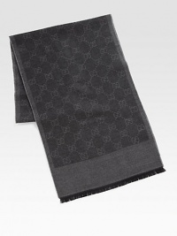Graphite and black GG pattern.Wool jacquard13¾W X 71LDry cleanMade in Italy Graphite and black GG pattern.Wool jacquard13¾W X 71LDry cleanMade in Italy