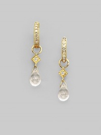 Faceted white topaz teardrops catch and reflect light exquisitely, set in 18k yellow gold with diamond accents. White topaz Diamonds, 0.03 tcw 18k yellow gold Length, about ¾ Spring ring clasp Imported Please note: Earrings sold separately. Faceted white topaz teardrops catch and reflect light exquisitely, set in 18k yellow gold with diamond accents. White topaz Diamonds, 0.03 tcw 18k yellow gold Length, about ¾ Spring ring clasp Imported Please note: Earrings sold separately.