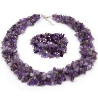 18 Multi Strands Purple Amethyst Chips Cluster Necklace and Bracelet Set 18 Multi Strands Purple Amethyst Chips Cluster Necklace and Bracelet Set