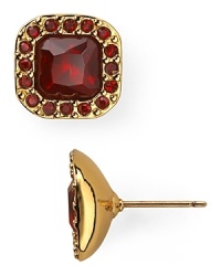 A pair with the luxe touch: these simple kate spade new york studs are a daytime favorite, set in gold plated metal with a colorful stone center. A pair with the luxe touch: these simple kate spade new york studs are a daytime favorite, set in gold plated metal with a colorful stone center.