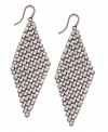 You've never looked so glam! Dozens of round-cut crystals in a pretty diamond pattern adorn Alfani's gorgeous drop earrings. Set in bronze tone mixed metal. Approximate drop: 3 inches.