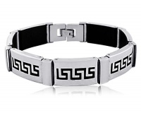 Men's Stainless Steel Greek Black Enamel Textured Bracelet, 9 Men's Stainless Steel Greek Black Enamel Textured Bracelet, 9