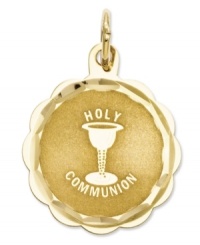The perfect First Communion gift, this commemorative charm will be a symbolic addition to his/her collection. Crafted in 14k gold. Chain not included. Approximate length: 9/10 inch. Approximate width: 3/5 inch. The perfect First Communion gift, this commemorative charm will be a symbolic addition to his/her collection. Crafted in 14k gold. Chain not included. Approximate length: 9/10 inch. Approximate width: 3/5 inch.