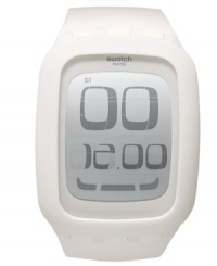 This crisp and unblemished digital watch from Swatch's Touch White collection boasts innovative touch-screen technology, making it a multi-functional accessory. This crisp and unblemished digital watch from Swatch's Touch White collection boasts innovative touch-screen technology, making it a multi-functional accessory.
