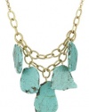 Yochi Turquoise Agate Stones on Strands of 14k Gold Plated Chain Necklace