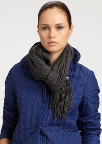 Crafted in an elegant alligator design with a delicate fringe detail for added flair.65% polyester/35% viscoseAbout 80 X 200Dry cleanMade in Italy Crafted in an elegant alligator design with a delicate fringe detail for added flair.65% polyester/35% viscoseAbout 80 X 200Dry cleanMade in Italy