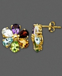 These earrings bring joy to your day with an array of beautiful gemstones set in 14k gold. Featuring pear-cut white topaz (1 ct. t.w.), sky blue topaz (1 ct. t.w.), peridot (1 ct. t.w.), citrine (1 ct. t.w.), amethyst (3/4 ct. t.w.) and garnet (3/4 ct. t.w.). These earrings bring joy to your day with an array of beautiful gemstones set in 14k gold. Featuring pear-cut white topaz (1 ct. t.w.), sky blue topaz (1 ct. t.w.), peridot (1 ct. t.w.), citrine (1 ct. t.w.), amethyst (3/4 ct. t.w.) and garnet (3/4 ct. t.w.).