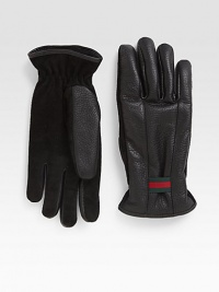 Leather and suede gloves, accented with signature elastic web detail.Elasticized at wristLeatherDry cleanMade in Italy Leather and suede gloves, accented with signature elastic web detail.Elasticized at wristLeatherDry cleanMade in Italy