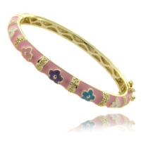 Lily Nily 18k Gold Overlay Pink Enamel Multi Colored Flower Design Children's Bangle Lily Nily 18k Gold Overlay Pink Enamel Multi Colored Flower Design Children's Bangle