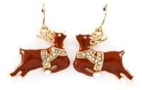 Super Cute 1 Crystal Embellished Dangling Rudolph Style Reindeer Charm Earrings for Winter and Christmas - Gold Plated Super Cute 1 Crystal Embellished Dangling Rudolph Style Reindeer Charm Earrings for Winter and Christmas - Gold Plated